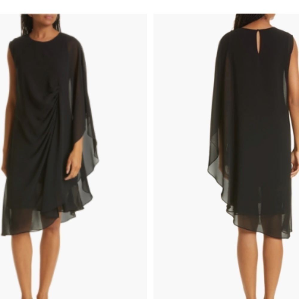 NWT Kobi Halperin Sheila One-Sleeve Chiffon Dress Black size XXL